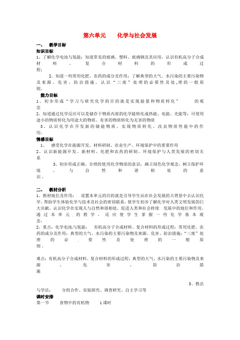 鲁教版九年级化学全册第六单元化学与社会发展备课教案