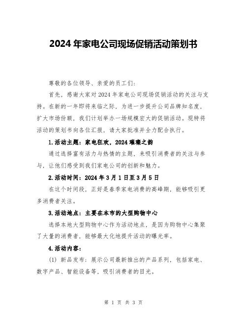 2024年家电公司现场促销活动策划书