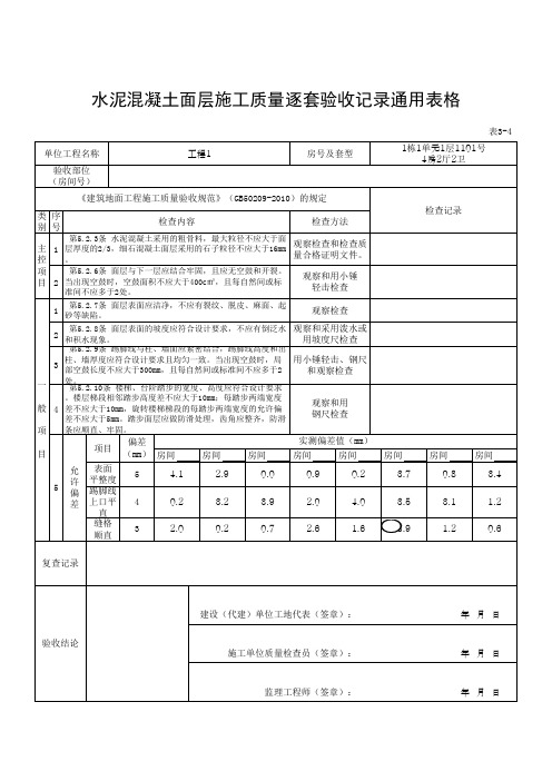 水泥混凝土面层施工质量逐套验收记录通用表格