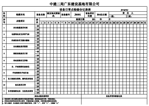 液压闸式剪板机设备日常点检综合记录表(新)