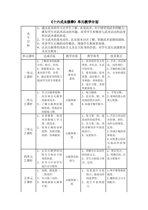 《十六式太极拳》单元教学计划