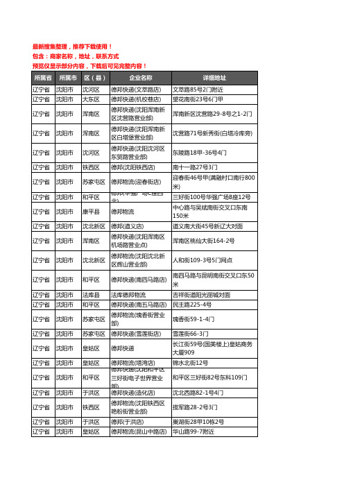 新版辽宁省沈阳市德邦企业公司商家户名录单联系方式地址大全67家