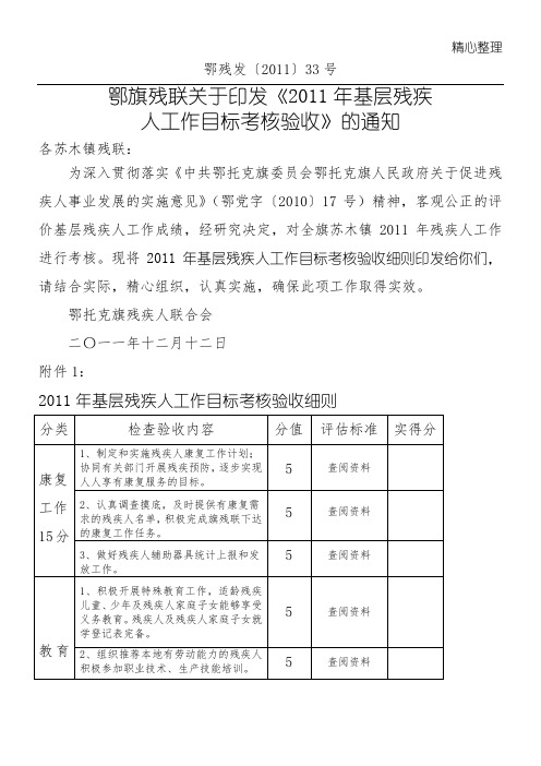 XXXX年残疾人工作目标考核验收准则文件