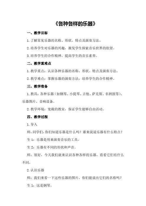 大班优秀社会教案《各种各样的乐器》