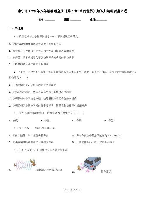 南宁市2020年八年级物理全册《第3章 声的世界》知识归纳测试题C卷