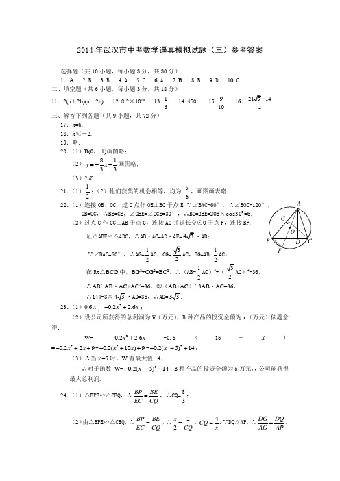 2014年武汉市中考数学逼真模拟试题