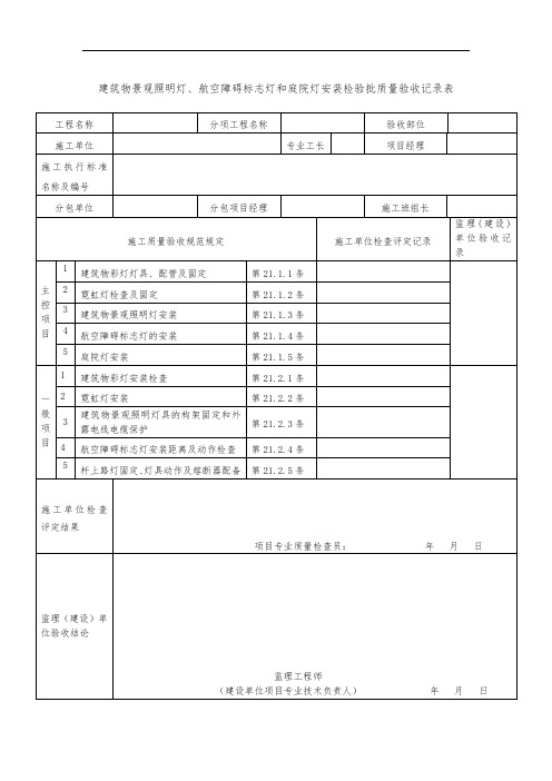 建筑物景观照明灯、航空障碍标志灯和庭院灯安装检验批质量验收记录表