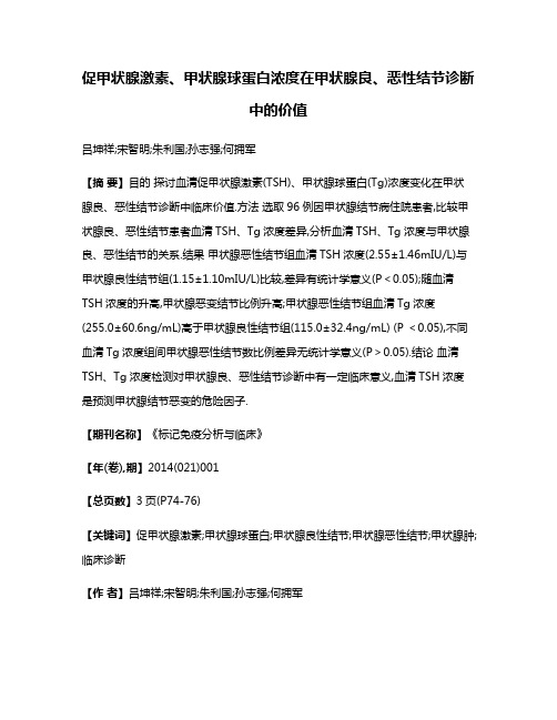 促甲状腺激素、甲状腺球蛋白浓度在甲状腺良、恶性结节诊断中的价值