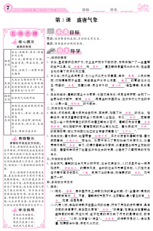 初中七年级历史下册 第3课 盛唐气象名师导学案(pdf) 新人教版