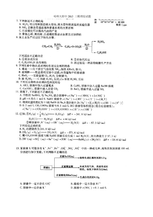 哈师大附中2015 三模理综化学 扫描