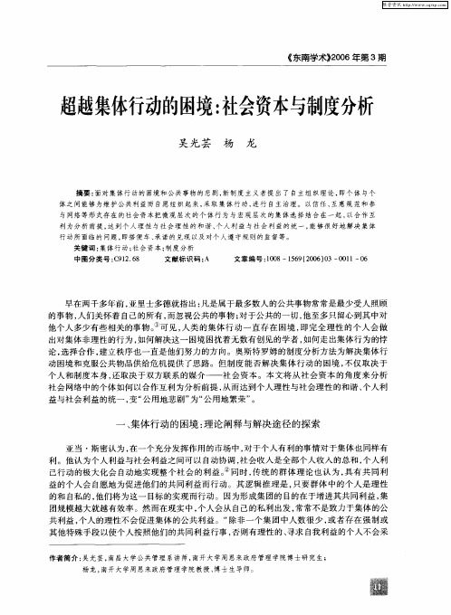 超越集体行动的困境：社会资本与制度分析