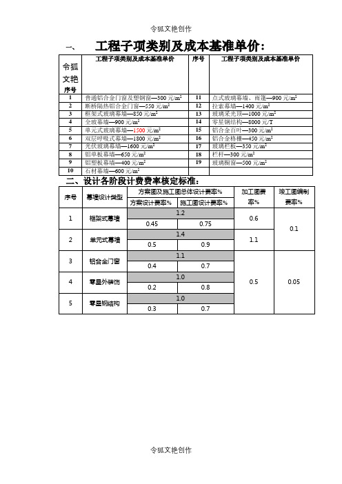 幕墙设计收费费率与单价之令狐文艳创作