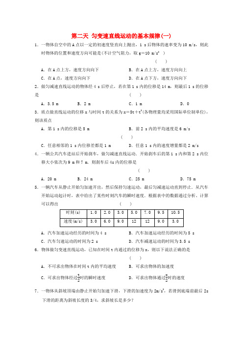 安徽省舒城中学2016-2017学年高一物理寒假作业 第二天 匀变速直线运动的基本规律
