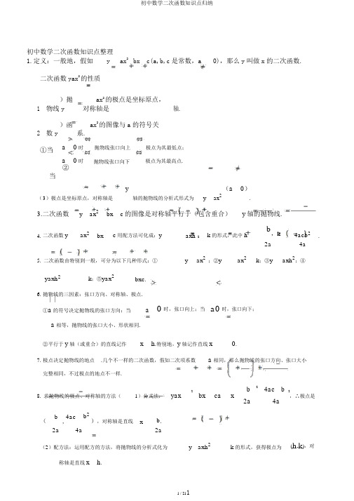 初中数学二次函数知识点归纳