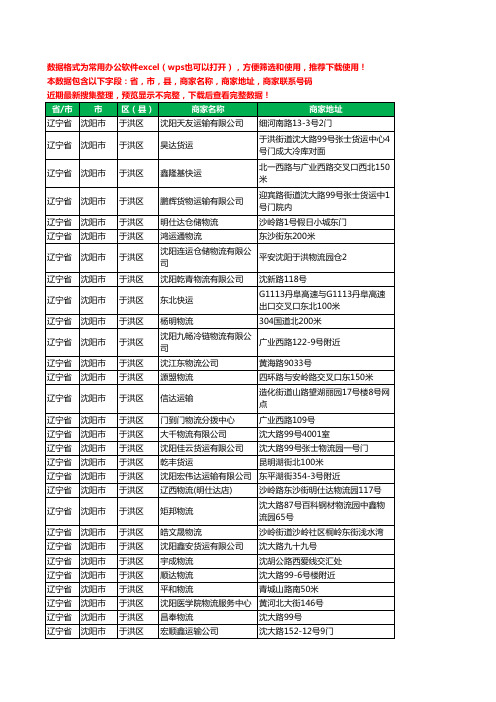 2020新版辽宁省沈阳市于洪区货运工商企业公司商家名录名单联系电话号码地址大全690家