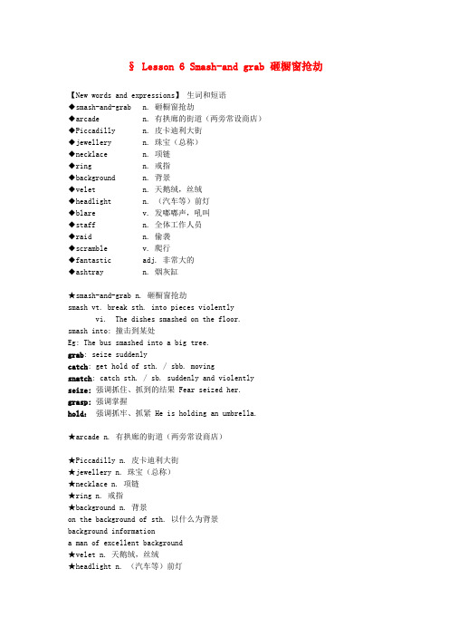 高中英语 Lesson 6 Smash-and grab新概念讲义 第三册