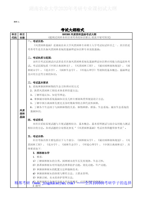 湖南农业大学344风景园林基础2020年考研专业课初试大纲