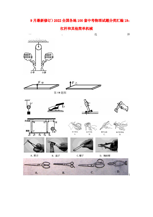 2022全国各地100套中考物理试题分类汇编杠杆和其他简单机械