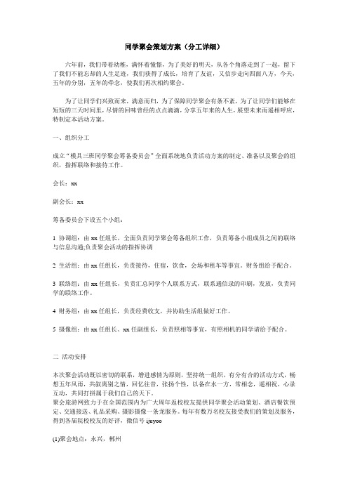 同学聚会策划方案(详细分工说明)