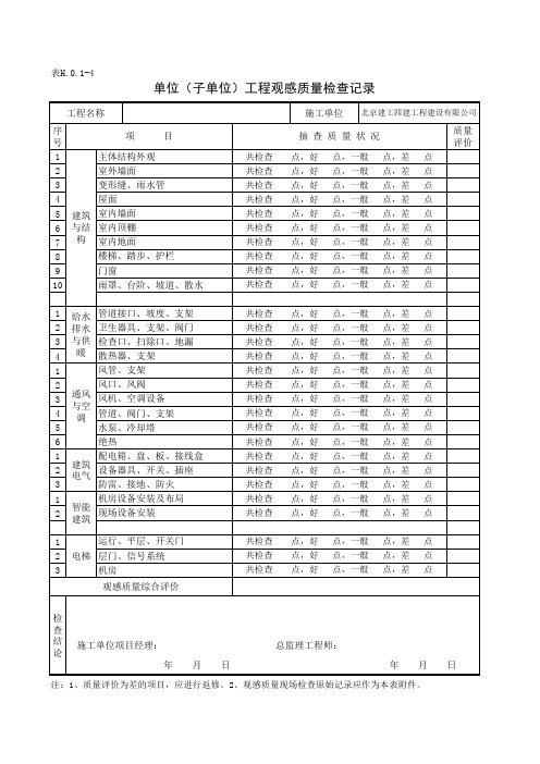 GB50300-2013新版单位子单位工程观感质量检查记录