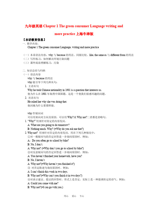 九年级英语Chapter 1 The green consumer Language writing and more practice上海牛津版知识精讲