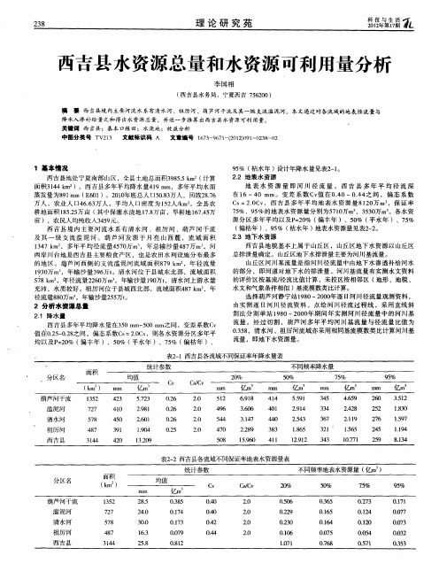 西吉县水资源总量和水资源可利用量分析