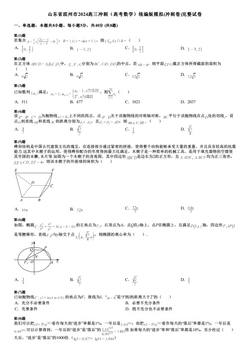 山东省滨州市2024高三冲刺(高考数学)统编版模拟(冲刺卷)完整试卷