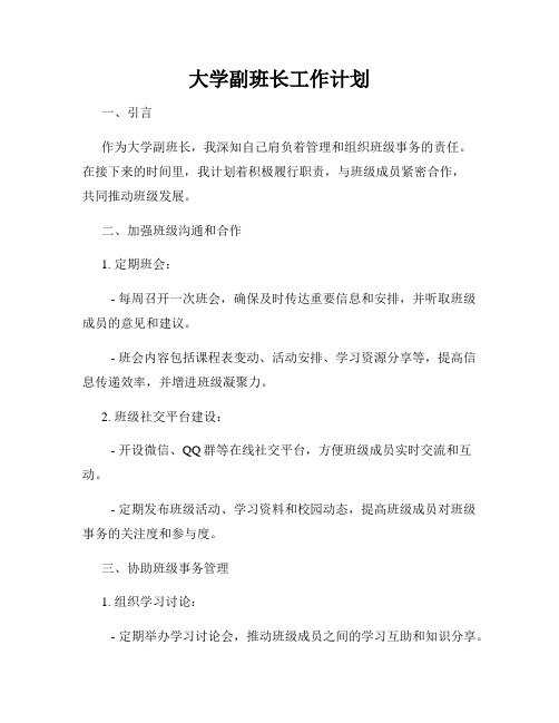 大学副班长工作计划