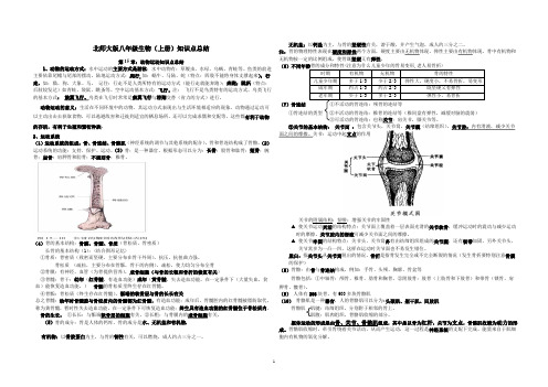 北师大版八年级上册生物复习提纲(精炼简洁版)