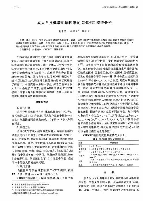 成人自报健康影响因素的CHOPIT模型分析
