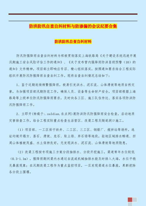 防洪防汛自查自纠材料与防渗漏的会议纪要合集