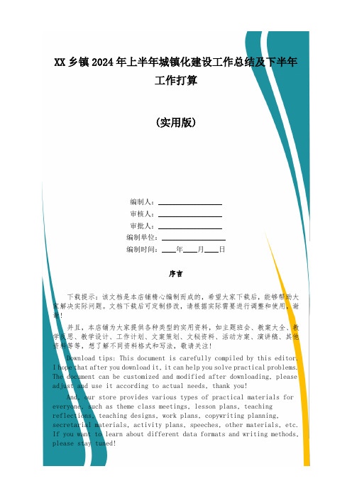 XX乡镇2024年上半年城镇化建设工作总结及下半年工作打算