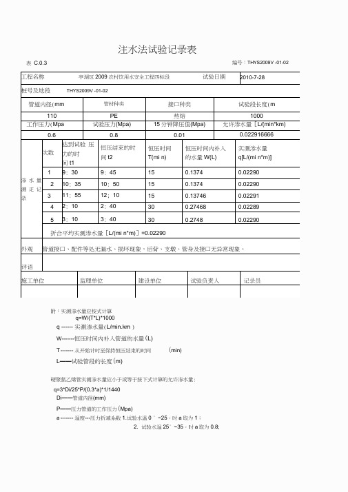 注水法试验记录表