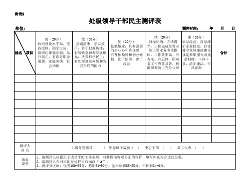 处级领导干部民主测评表