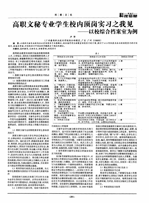 高职文秘专业学生校内顶岗实习之我见——以校综合档案室为例