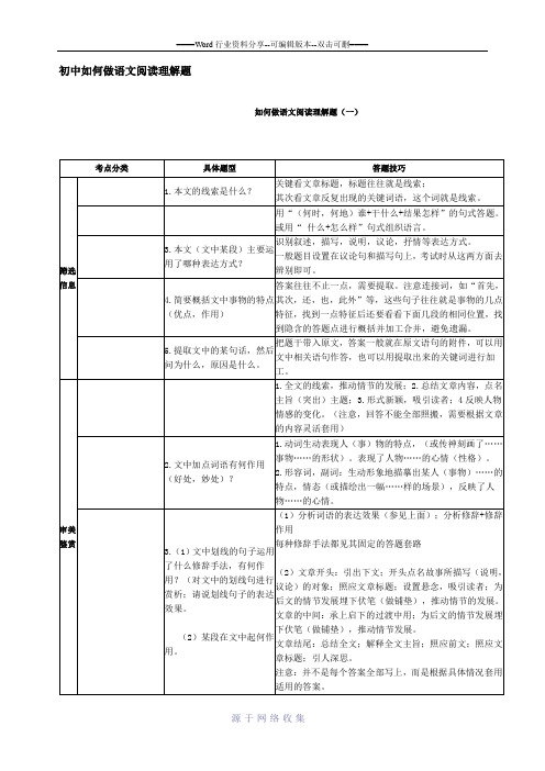 初中语文阅读理解题的技巧方法