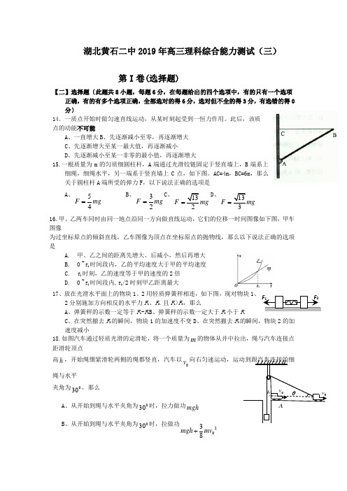 湖北黄石二中2019年高三理科综合能力测试(三)