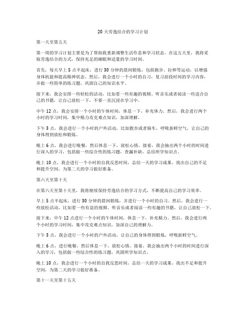 20天劳逸结合的学习计划