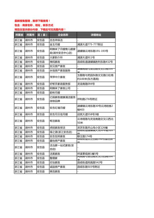 新版浙江省湖州市安吉县家政服务企业公司商家户名录单联系方式地址大全25家