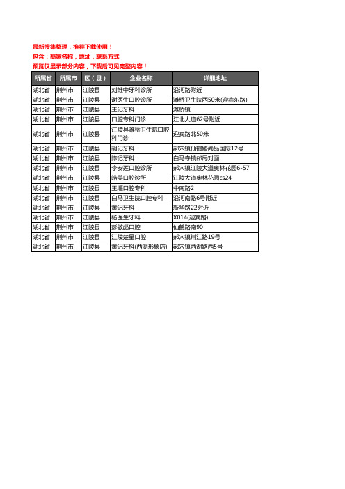 新版湖北省荆州市江陵县口腔企业公司商家户名录单联系方式地址大全16家