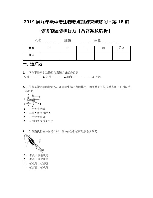 2019届九年级中考生物考点跟踪突破练习：第18讲 动物的运动和行为【含答案及解析】