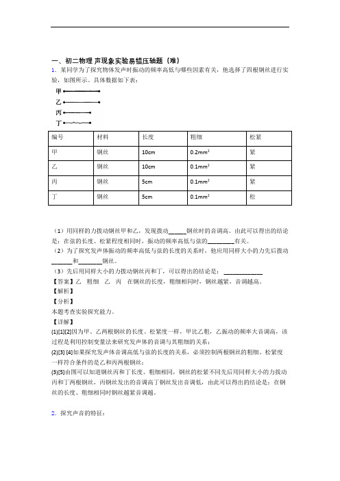 上海上海音乐学院实验学校物理声现象实验检测题(Word版 含答案)