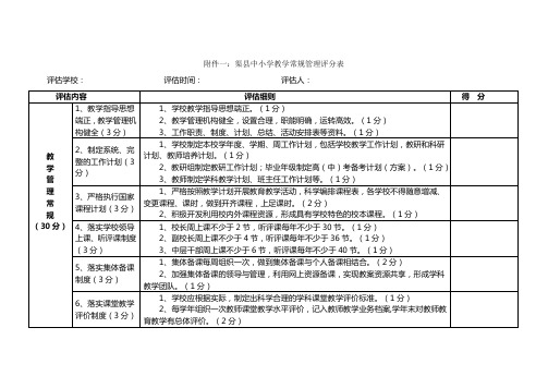 渠县中小学常规管理评分表