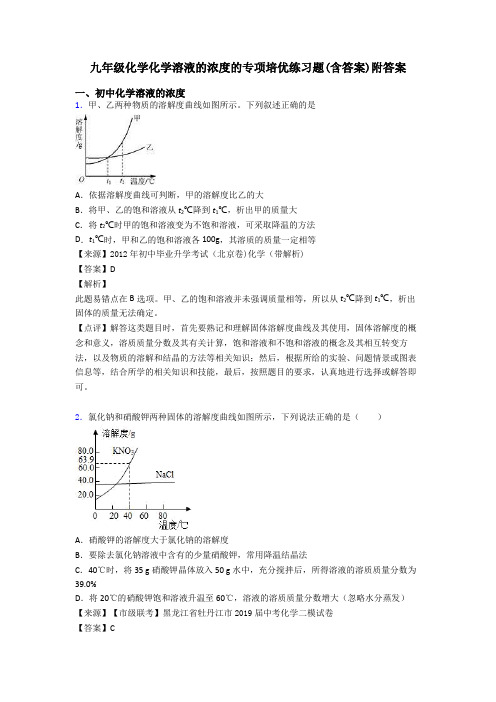 九年级化学化学溶液的浓度的专项培优练习题(含答案)附答案