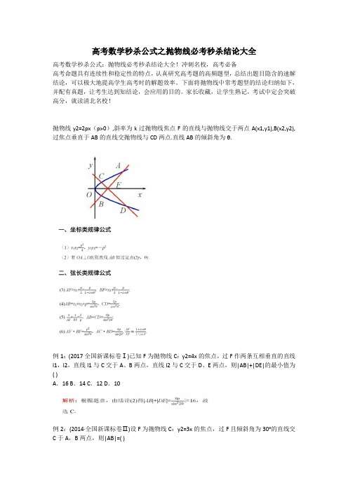 高考数学秒杀公式之抛物线必考秒