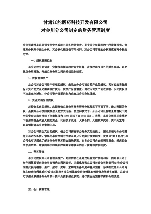 总公司对分公司的财务管理制度