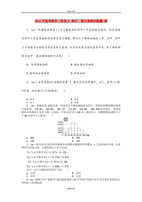 2021年高考数学二轮复习 统计、统计案例训练题 理