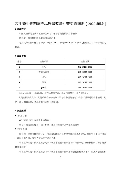 农用微生物菌剂产品质量监督抽查实施细则(2022年版)