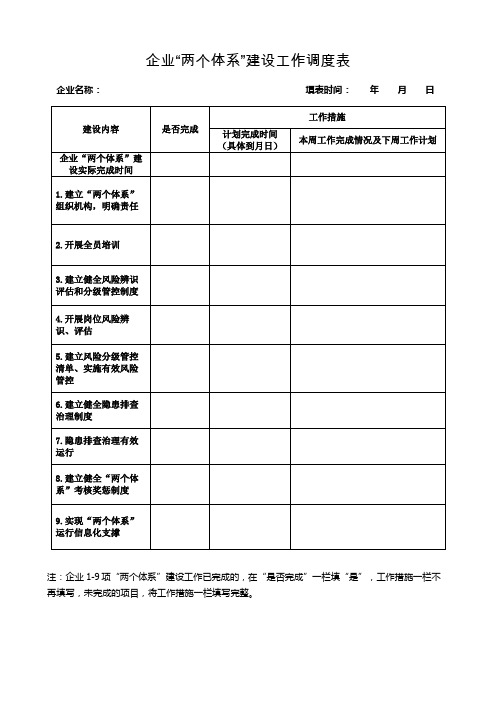 企业“两个体系”建设工作调度表