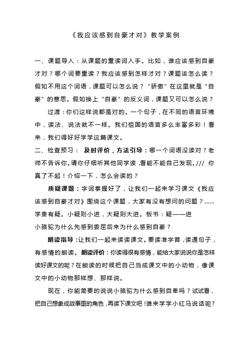 《我应该感到自豪才对》教学案例案例1